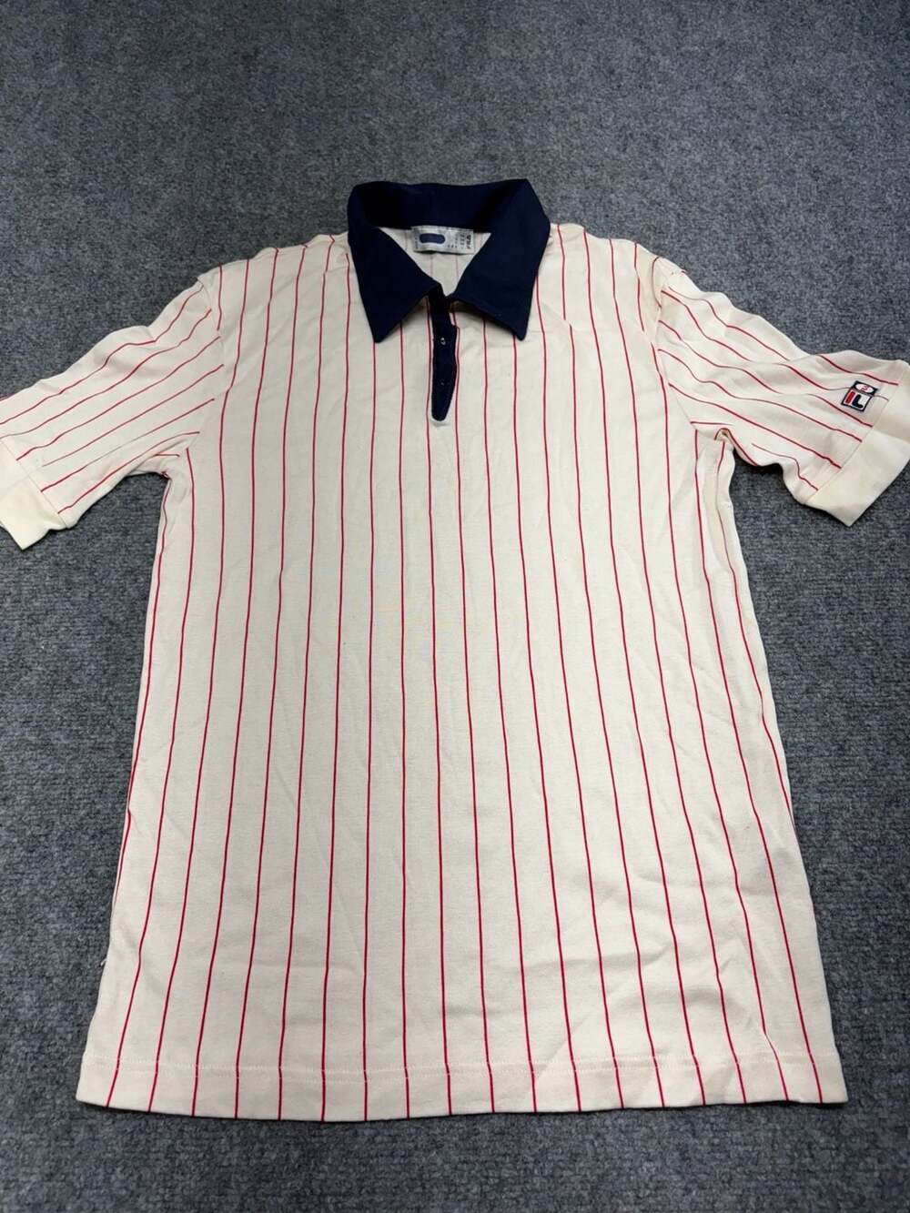VTG FILA Mens Polo Shirt L Short Sleeve White/Red Striped Navy Bjorn Borg Tennis